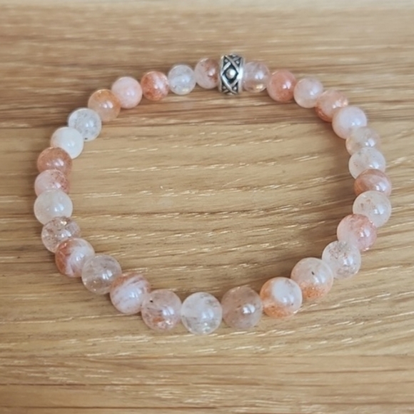 Orange Sunstone Lepidocrocite Beads Bracelet, Stretch, Hand Crafted - Picture 3 of 10